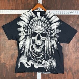 Hanes Native American Skull AOP All Over‎ Print Southwestern Men's 2XL Vintage